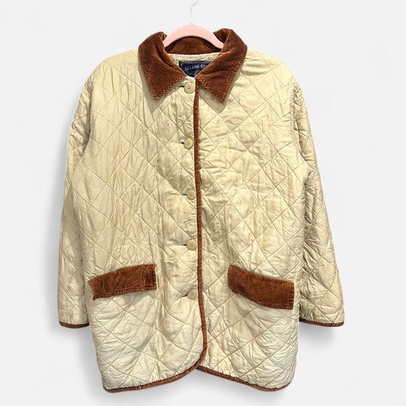 Vintage 90s Selene Sport Silk Quilted Barn Coat Corduroy Trim Heritage Preppy - Picture 2 of 9